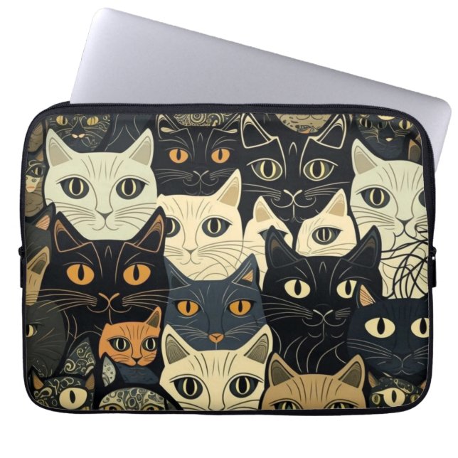 Cat Pattern Artsy Laptop Sleeve (Voorkant)