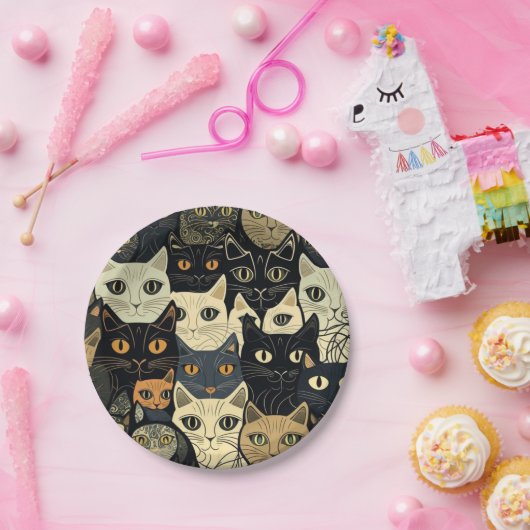 Cat Pattern Artsy Papieren Bordje (Feest)