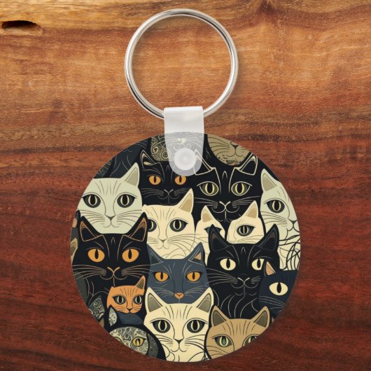 Cat Pattern Artsy Sleutelhanger (Voorkant)