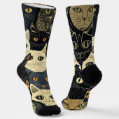 Cat Pattern Artsy Sokken (Gebogen)
