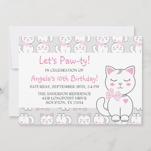 Cat Pattern Birthday Girl Invitation Kaart (Voorkant)