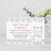 Cat Pattern Birthday Girl Invitation Kaart (Staand voorkant)