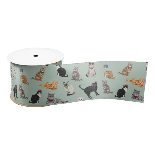 Cat Pattern Cat Katten Cute Dapper Satijnen Lint (Spoel)