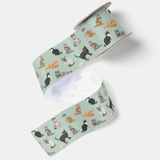 Cat Pattern Cat Katten Cute Dapper Satijnen Lint (Achterkant)
