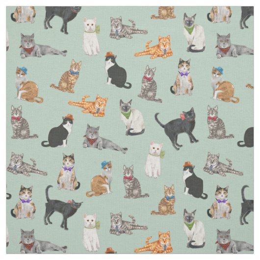 Cat Pattern Cat Katten Cute Dapper Stof (Swatch)