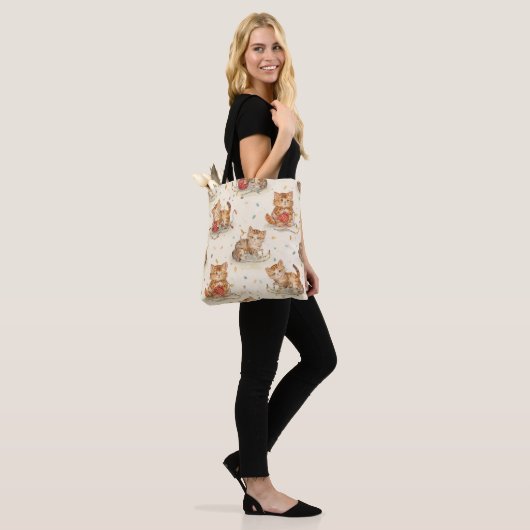 cat pattern christmas tote bag (Op model)