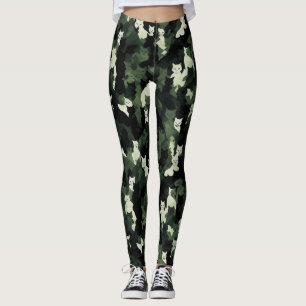 Cat Pattern Green Camouflage Leggings
