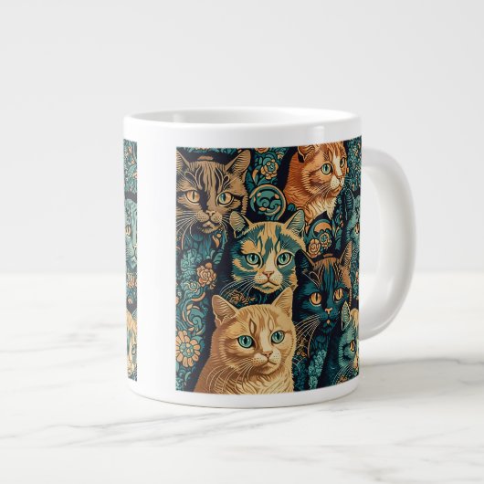 Cat Pattern Jumbo Mok (Voorkant rechts)