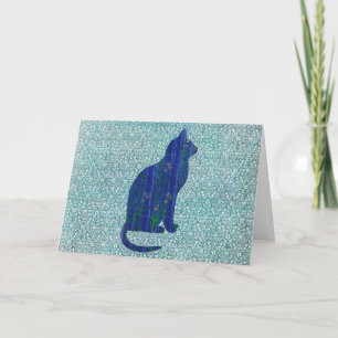 Cat Pattern on Pattern in Blue Art Note Kaart 1