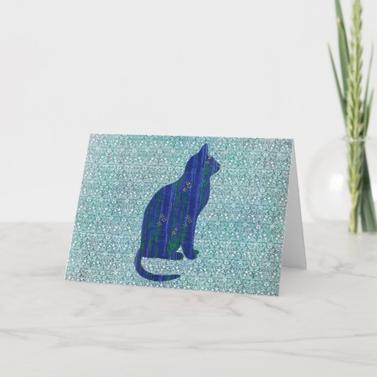 Cat Pattern on Pattern in Blue Art Note Kaart 1 (Voorkant)