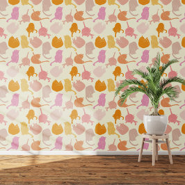 Cat Pattern Roze Crème Sinaasappel Behang