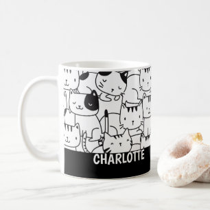 Cat Pattern Zwart-wit Schattige Gepersonaliseerd Koffiemok