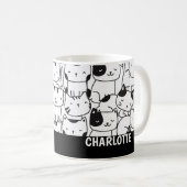 Cat Pattern Zwart-wit Schattige Gepersonaliseerd Koffiemok (Voorkant rechts)