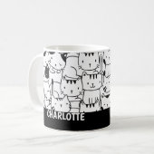 Cat Pattern Zwart-wit Schattige Gepersonaliseerd Koffiemok (Voorkant links)