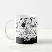 Cat Pattern Zwart-wit Schattige Gepersonaliseerd Koffiemok (Links)