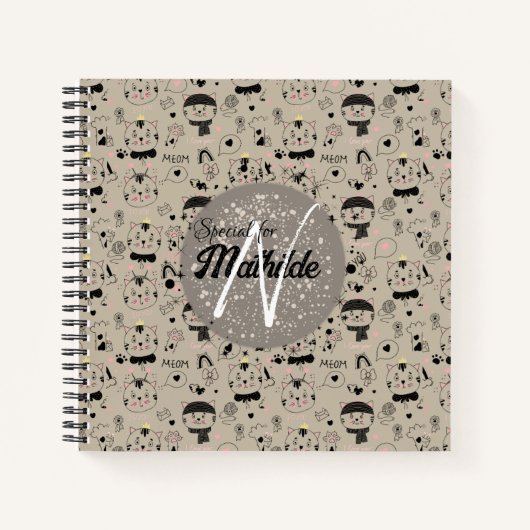 Cat Patterns Monogram Gepersonaliseerd Uniek Kinde Notitieboek (Voorkant)
