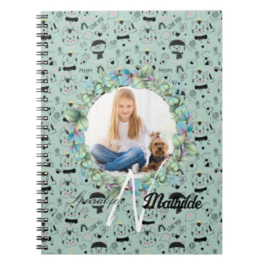 Cat Patterns Monogram Gepersonaliseerd Uw Kinder f Notitieboek (Voorkant)