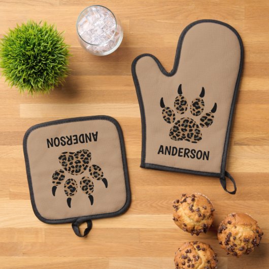 Cat Paw Gepersonaliseerde Oven Mitt & Pot Houder S Ovenwant & Pannenlap Set (Top down)