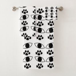 Cat Paw Print Black en White Bad Handdoek