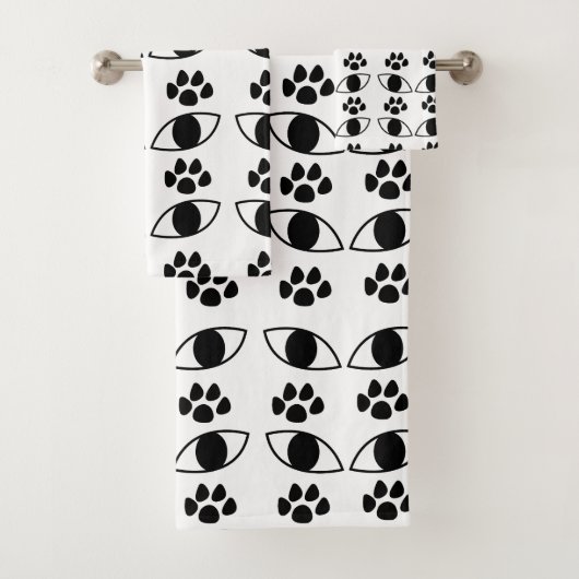 Cat Paw Print Black en White Bad Handdoek (Insitu)