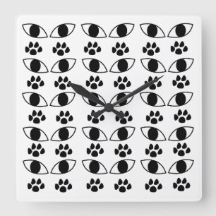 Cat Paw Print Black en White Vierkante Klok