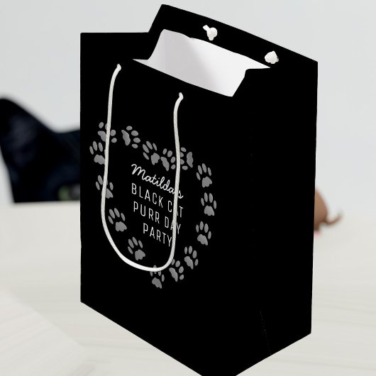 Cat Paw Print Hart Huisdier Verjaardag Zwarte Gift Medium Cadeauzakje