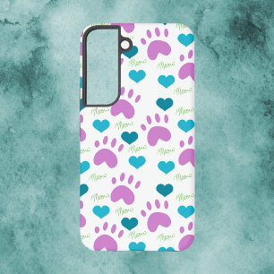 Cat Paw Print Hart Mauw Patroon Roze Blauw Groen Samsung Galaxy Hoesje