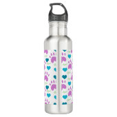 Cat Paw Print Heart Meow Patroon Waterfles (Achterkant)