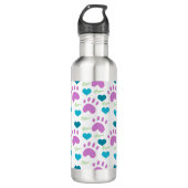 Cat Paw Print Heart Meow Patroon Waterfles (Voorkant)