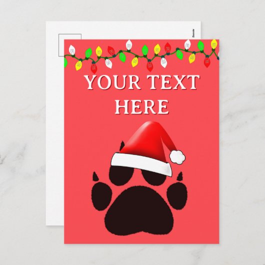 Cat Paw Print Kerstman Hoed Kerstverlichting Feestdagenkaart (Voorkant / Achterkant)
