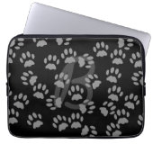 Cat Paw Print Patroon Monogrammed Zwart en Grijs Laptop Sleeve (Voorkant)