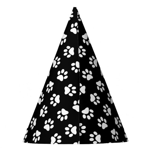 Cat Paw Print Pattern Black and White Birthday Feesthoedjes (Achterkant)
