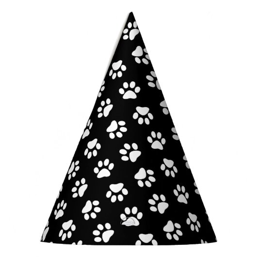 Cat Paw Print Pattern Black and White Birthday Feesthoedjes (Links)