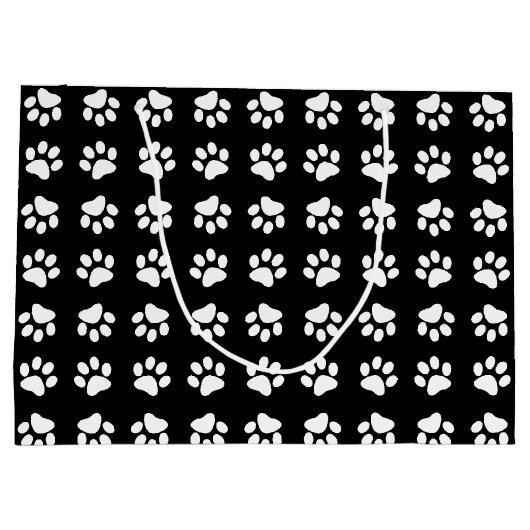 Cat Paw Print Pattern Black and White Birthday Groot Cadeauzakje (Achterkant)