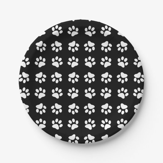 Cat Paw Print Pattern Black and White Birthday Papieren Bordje (Voorkant)