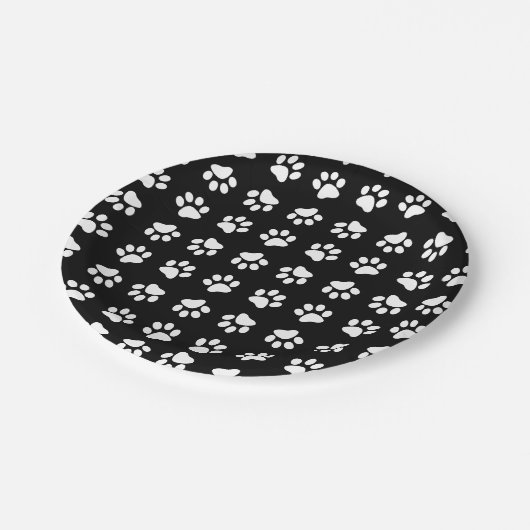Cat Paw Print Pattern Black and White Birthday Papieren Bordje (Gekanteld)