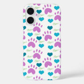 Cat Paw Prints Harten Miauw Patroon Roze Blauwgroe Case-Mate iPhone Case (Achterkant)