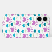 Cat Paw Prints Harten Miauw Patroon Roze Blauwgroe Case-Mate iPhone Case (Achterkant (horizontaal))
