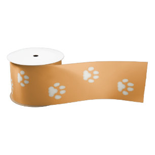 Cat Paw Prints Lopen op Licht Sinaasappel 3" Satijnen Lint