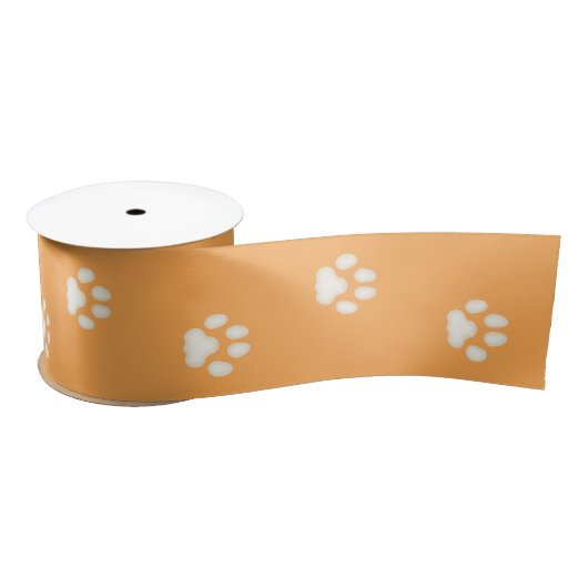 Cat Paw Prints Lopen op Licht Sinaasappel 3" Satijnen Lint (Spoel)