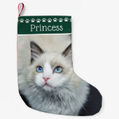 Cat Paw Prints Naam Groen Kleine Kerstsok (Voorkant)