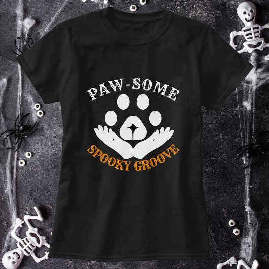 Cat Paw Spooky Groove Modern Personaliseer Hallowe T-shirt