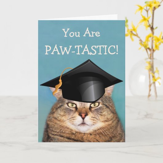 Cat Paw-Tastic Afstuderen Kaart (Gele Bloem)