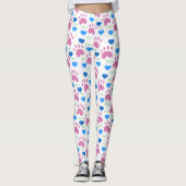 Cat Paws Hearts Meow Pink Blue Green Pattern Leggings (Voorkant)