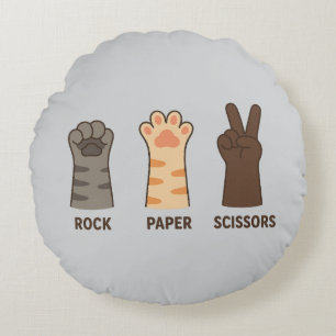 Cat Paws Rock Papieren Schaar Rond Kussen