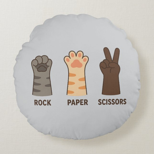 Cat Paws Rock Papieren Schaar Rond Kussen (Voorkant)