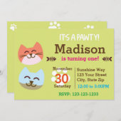 Cat Pawty Birthday Uitnodiging (Voorkant / Achterkant)
