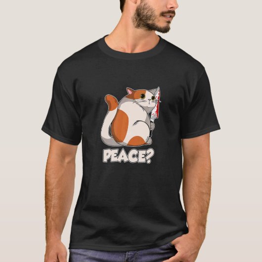 Cat Peace Murderous Cat With Knife T-shirt (Voorkant)