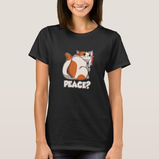 Cat Peace Murderous Cat With Knife   T-shirt (Voorkant)