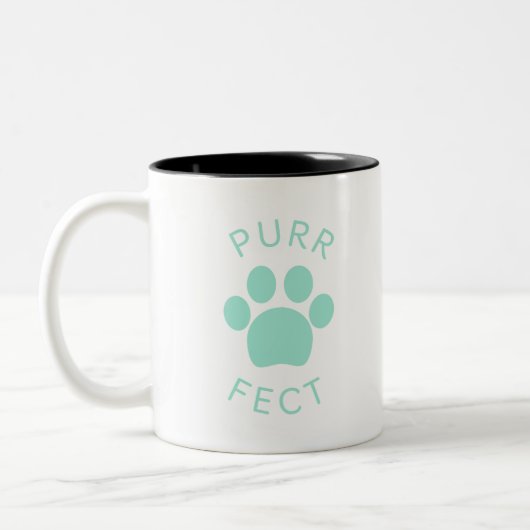 Cat Perfect Light Blue Spint Paw Print Tweekleurige Koffiemok (Links)